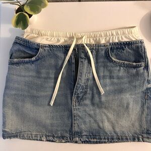 Zara Blue Denim Skirt with Cream Waistband